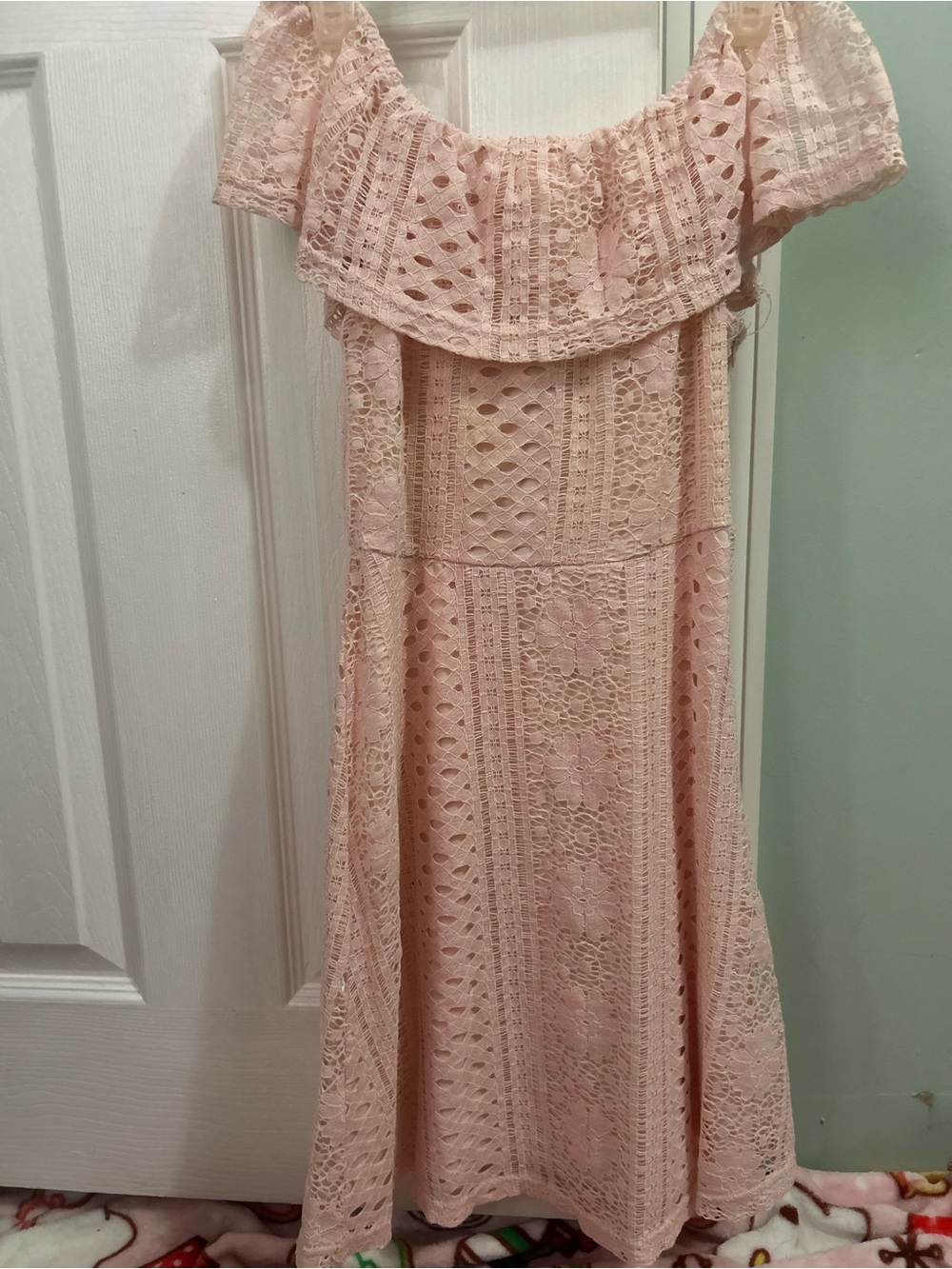Blush Pink Lace Off-Shoulder Kid's Dress